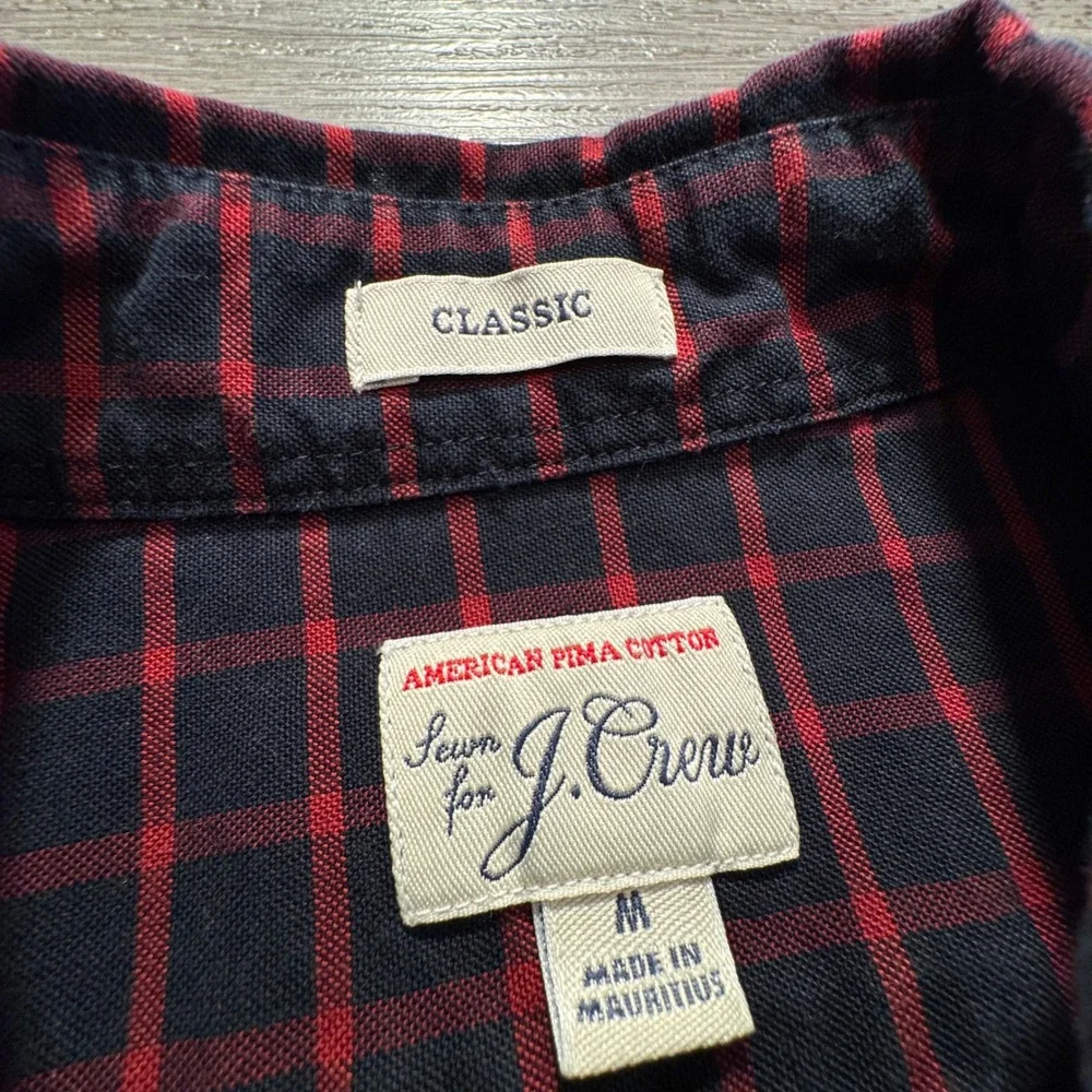 J Crew Shirt Mens M Red Blue Plaid American Pima Cotton OCBD Classic Fit Preppy